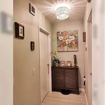 tewei Wood Bead Chandelier, Semi Flush Mount Boho Nursery Ceiling Light Fixture Rustic 3 Lights Chandelier Farmhouse E26 for Kitchen Bedroom Living Dining Room White