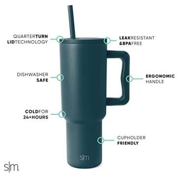 Simple Modern 40 oz Tumbler with Handle and Straw Lid | Insulated Cup Reusable Stainless Steel Water...
