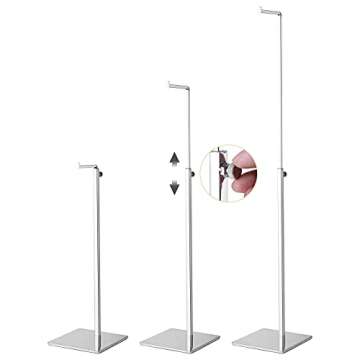 YIFU DISPLAY Tabletop Chrome Purse Display Stand - 2 Pack Polished Silver Counter Adjustable Height Handbag Display Stand- Single Hanging Hook Bag Display