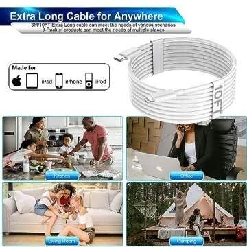 3-Pack Extra Long 10FT iPhone Fast Charger for All Devices