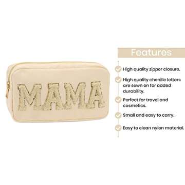 Sage Nation Chenille Letter Bag- Nylon Cosmetic Preppy Pouch For Travel and Organization, Mama Bag, ...