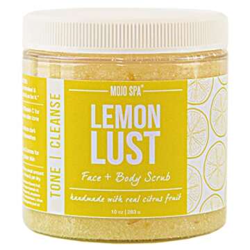 Mojo Spa Lemon Lust Face and Body Scrub | Lemon Citrus Scent | Moisturizing Sugar Based Exfoliator | 10 oz
