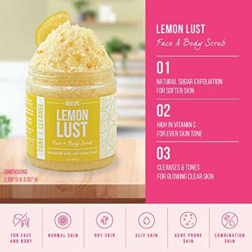 Mojo Spa Lemon Lust Face and Body Scrub | Lemon Citrus Scent | Moisturizing Sugar Based Exfoliator | 10 oz