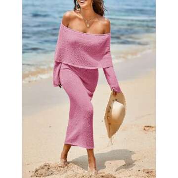 Saodimallsu Womens Off Shoulder Summer Maxi Dress Bell Long Sleeve Sexy Bodycon Strapless Sheer Beac...