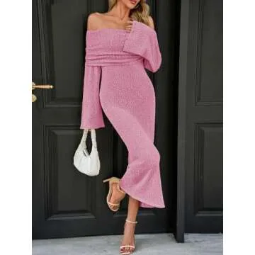 Saodimallsu Womens Off Shoulder Summer Maxi Dress Bell Long Sleeve Sexy Bodycon Strapless Sheer Beach Swimsuit Coverup