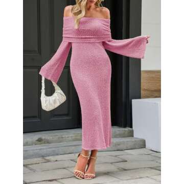 Saodimallsu Womens Off Shoulder Summer Maxi Dress Bell Long Sleeve Sexy Bodycon Strapless Sheer Beach Swimsuit Coverup