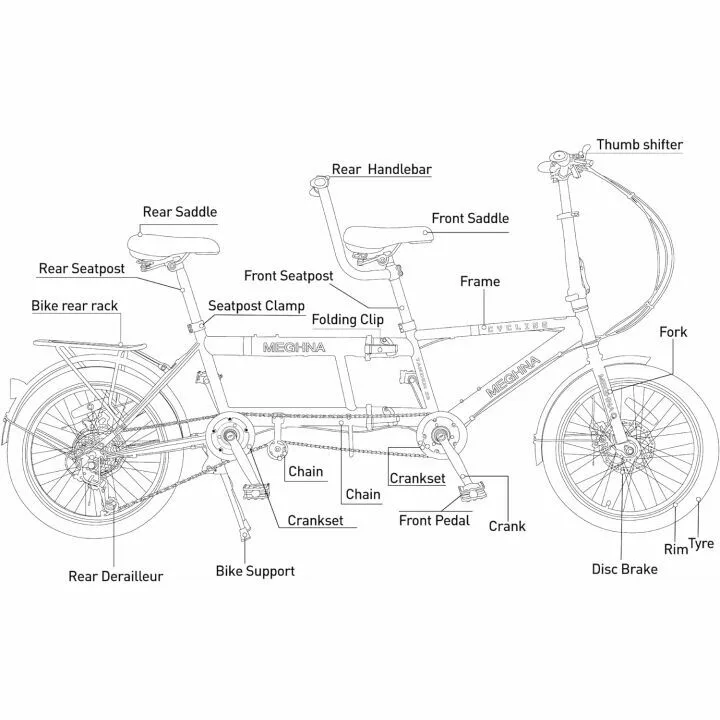 Tandem Bike - City Tandem Folding Bicycle, Foldable Tandem Adult Beach Cruiser Bike Adjustable 7 Speeds, 2-seater, CE FCC CCC