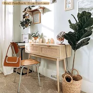 HOPUBUY Console Table Rattan Desk with Drawers, Oak Narrow Sofa Table with Pine Leg, Modern Small Entryway Table for Hallway and Living Room, 39" Rustic Natural