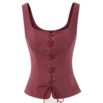 Scarlet Darkness Women's Renaissance Peasant Costume Vest - Gothic Bodice in Wine