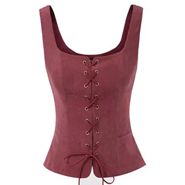 Scarlet Darkness Women's Renaissance Peasant Costume Vest - Gothic Bodice in Wine