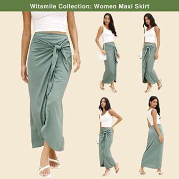 Witsmile Maxi Wrap Skirts for Women Boho Long Length High Waist Maxi Skirt with Slit (Sage Green,M)
