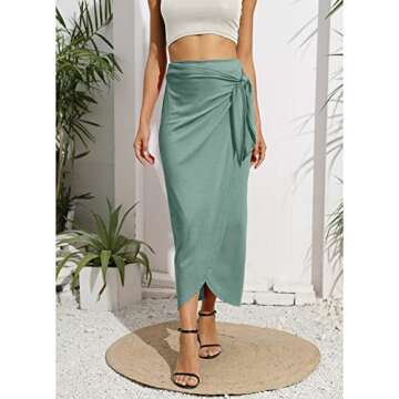 Witsmile Maxi Wrap Skirts for Women Boho Long Length High Waist Maxi Skirt with Slit (Sage Green,M)