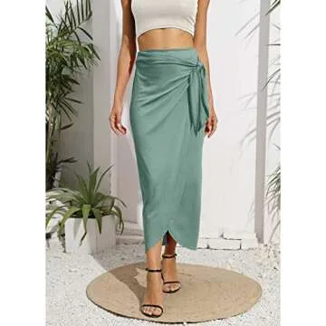 Witsmile Maxi Wrap Skirts for Women Boho Long Length High Waist Maxi Skirt with Slit (Sage Green,M)