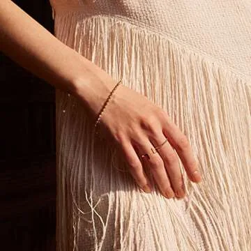 Valloey Rover 14K Gold Thin Beaded Rings, Full Bead Sterling Twisted Rope Wedding Band Stacking Ring for Women