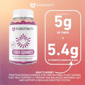 PUREFINITY Fiber Gummies with Inulin FOS - Sugar-Free Digestive Support for Kids & Adults, 60 Count