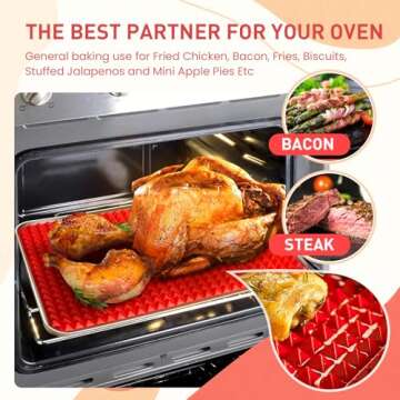 Silicone Baking Mat Sheets for Oven Mats Cooking Pan 16"x11" 6.7"x6.7" 2 Pack Non-Stickfor Oven Grilling BBQ (2 Pack Red 16"x11")