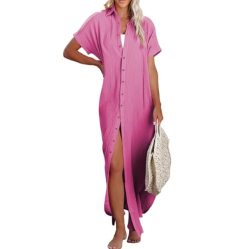 Dokotoo Swimsuit Beach Cover Ups for Women 2024 Vacation Outfits Summer Dresses Button Down Long Kim...