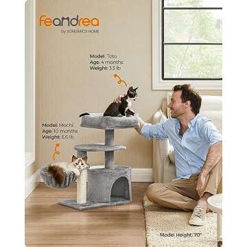 Feandrea Cat Tree, Small Cat Tower, Cat Condo, Kitten Activity Center with Scratching Post, Basket, ...