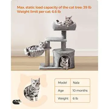 Feandrea Cat Tree, Small Cat Tower, Cat Condo, Kitten Activity Center with Scratching Post, Basket, Cave, Light Gray UPCT59W