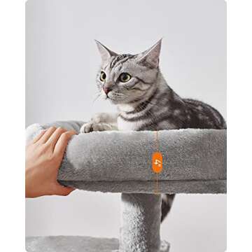 Feandrea Cat Tree, Small Cat Tower, Cat Condo, Kitten Activity Center with Scratching Post, Basket, Cave, Light Gray UPCT59W