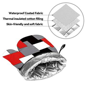 Red Black Grey White Oven Mitts and Pot Holders Set