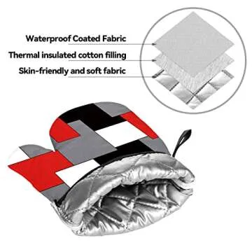 Red Black Grey White Oven Mitts and Pot Holders Set