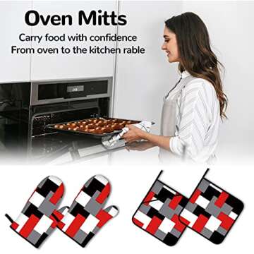 Red Black Grey White Oven Mitts and Pot Holders Set
