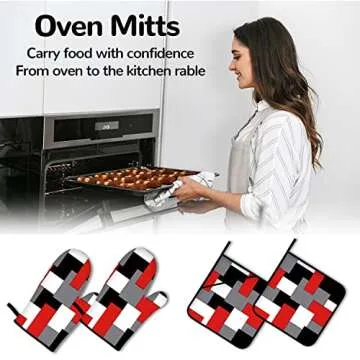 Red Black Grey White Oven Mitts and Pot Holders Set