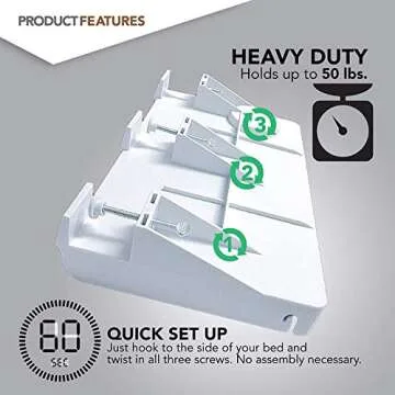Modern Innovations Bedside Shelf for Bed, College Dorm Room, Bunk Bed Shelf/Caddy for Top Bunk, Clip On Nightstand Tray with Cord and Cup Holder for Table Storage (White)