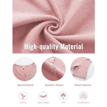 SCUSTY Women's Lightweight Cardigan Short Sleeve Button-Down Summer Cardigan Sweater(Pink-XS)
