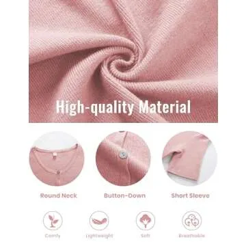 SCUSTY Women's Lightweight Cardigan Short Sleeve Button-Down Summer Cardigan Sweater(Pink-XS)