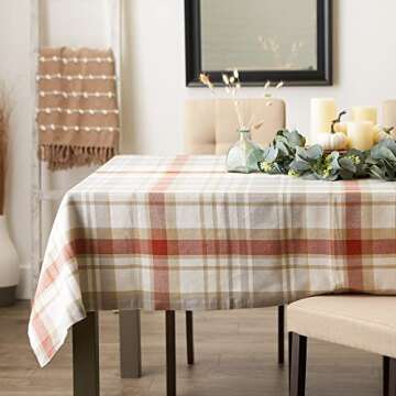 DII Thankful Autumn Collection Fall Tabletop Decoration, Rectangle Tablecloth, 60x84, Cozy Picnic Plaid