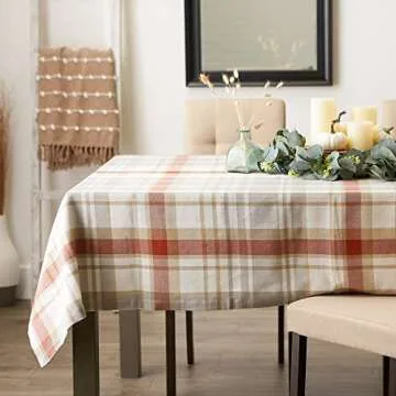 DII Thankful Autumn Collection Fall Tabletop Decoration, Rectangle Tablecloth, 60x84, Cozy Picnic Plaid