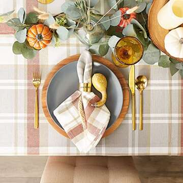 DII Thankful Autumn Collection Fall Tabletop Decoration, Rectangle Tablecloth, 60x84, Cozy Picnic Plaid
