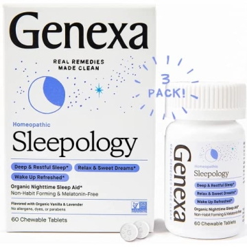 Genexa Sleepology for Adults - Melatonin Free Sleep Aid | 3 Pack of Organic Chewable Tablets