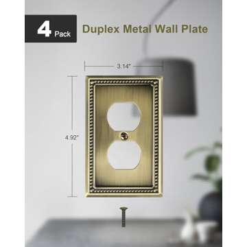 TREEWELL 4-Pack Duplex Outlet Cover Plate, Antique Brass Metal Wall Plates for Electrical Outlets, 1...
