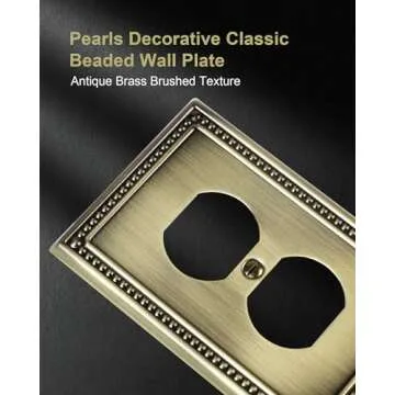 TREEWELL 4-Pack Duplex Outlet Cover Plate, Antique Brass Metal Wall Plates for Electrical Outlets, 1 Gang Receptacle Cover, Pearls Decorative Switch Plates and Outlet Covers