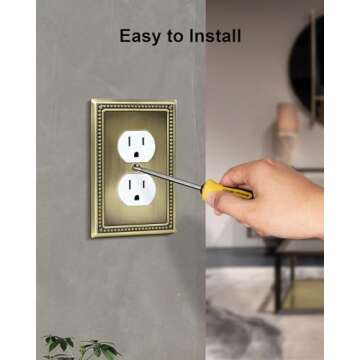 TREEWELL 4-Pack Duplex Outlet Cover Plate, Antique Brass Metal Wall Plates for Electrical Outlets, 1 Gang Receptacle Cover, Pearls Decorative Switch Plates and Outlet Covers