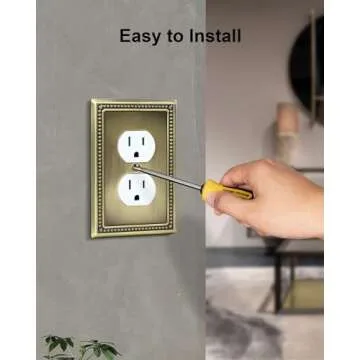 TREEWELL 4-Pack Duplex Outlet Cover Plate, Antique Brass Metal Wall Plates for Electrical Outlets, 1 Gang Receptacle Cover, Pearls Decorative Switch Plates and Outlet Covers