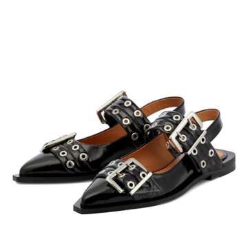 Aimery Mingkaigo Women Ballet Buckle Flats Pointed Toe Slingback Flat Casual Ballerina Shoes,Black 8.5