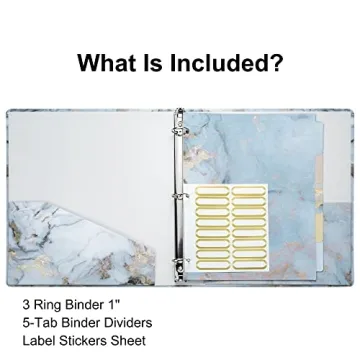 NELOVI Cute Binders! Decorative Hardcover 3 Ring Binder 1 Inch (Letter-Size) with 5-Tab Dividers and File Folder Labels. White Marble Three Ring Binder for Cute School Supplies and Office Supplies