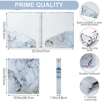 NELOVI Cute Binders! Decorative Hardcover 3 Ring Binder 1 Inch (Letter-Size) with 5-Tab Dividers and File Folder Labels. White Marble Three Ring Binder for Cute School Supplies and Office Supplies