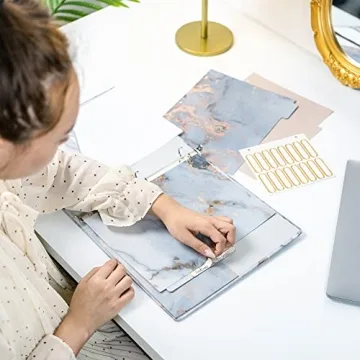 NELOVI Cute Binders! Decorative Hardcover 3 Ring Binder 1 Inch (Letter-Size) with 5-Tab Dividers and File Folder Labels. White Marble Three Ring Binder for Cute School Supplies and Office Supplies