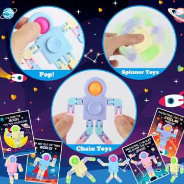 ZIRSENG Valentines Day Gifts for Kids Classroom - 28PACK Pop Fidget Spinners Astronaut Bulk with Unique Valentines Cards for Classroom Exchange Prize, Sensory Toys for Valentine's Party Favors