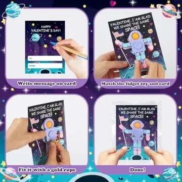 ZIRSENG Valentines Day Gifts for Kids Classroom - 28PACK Pop Fidget Spinners Astronaut Bulk with Unique Valentines Cards for Classroom Exchange Prize, Sensory Toys for Valentine's Party Favors