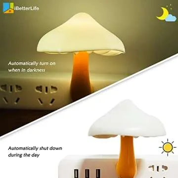 iBetterLife Sensor LED Mushroom Night Light Plug-in Wall Dream Bed Room Nightlight for Adults Kids Cute Mushroom Lamp Cottagecore Decor for Bedroom, Bathroom, Stairs, Hallway Corridor, Warm White