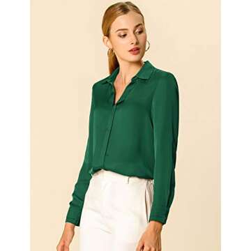 Allegra K Women's Satin Blouse Elegant V Neck Long Sleeve Silky Dressy Office Work Shirt 2024 Medium...