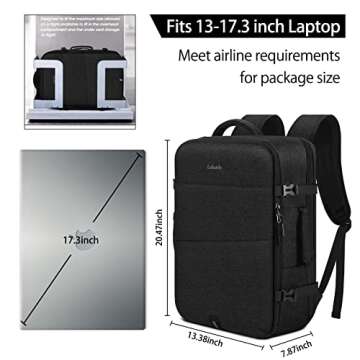 Travel Backpack for Men Women 17 Inch Flight Approved Carry on Backpack Waterproof Large 40L Luggage Daypack Business College Weekender Overnight Laptop Backpack with 3 Packing Cubes, Black