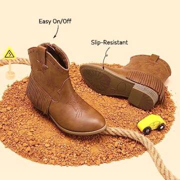 Stylish DREAM PAIRS Girls Cowboy Ankle Boots with Zipper