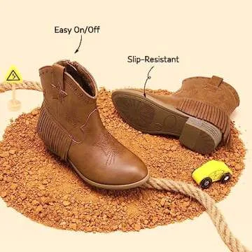 Stylish DREAM PAIRS Girls Cowboy Ankle Boots with Zipper